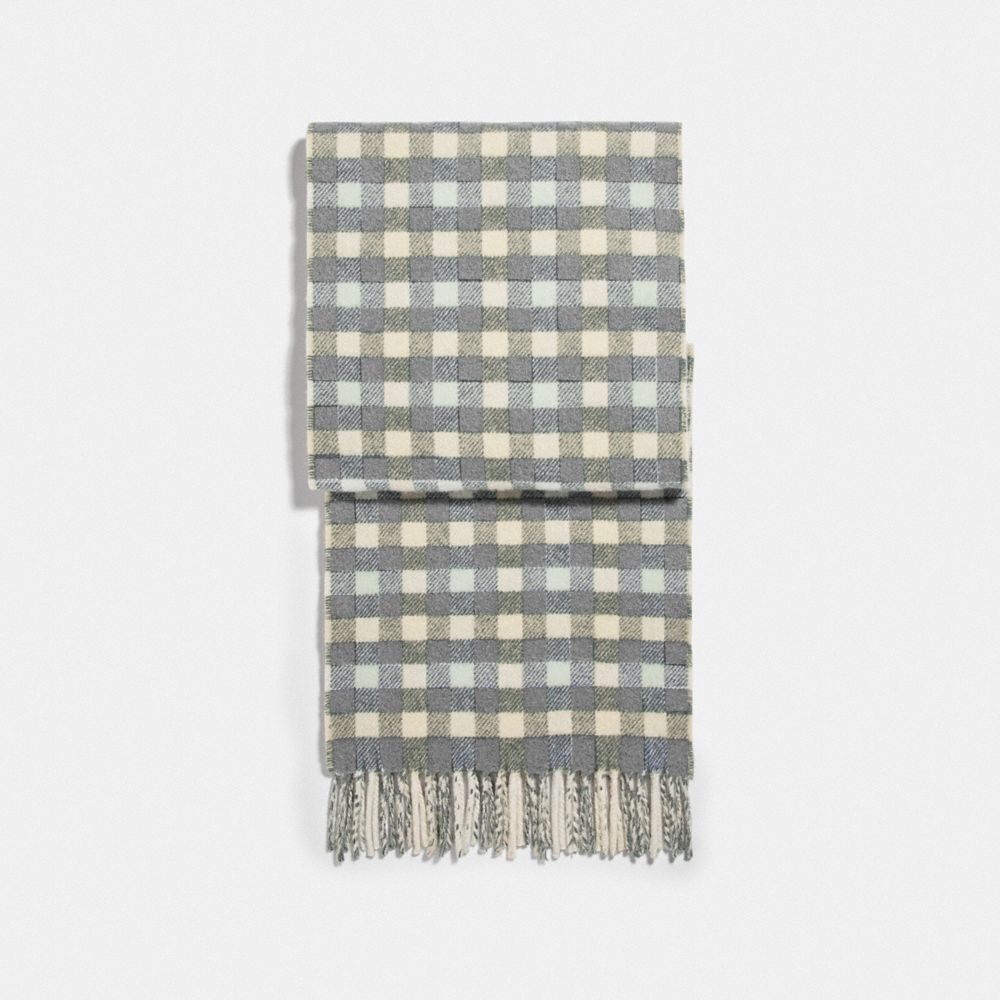 COACH F76390 REVERSIBLE SIGNATURE GINGHAM PRINT MUFFLER CHALK