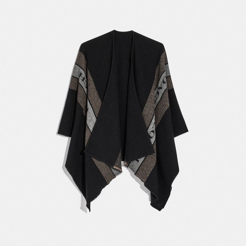 COACH VARSITY STRIPE PONCHO - BLACK - F76392