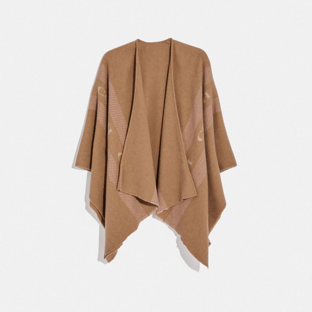 COACH F76392 VARSITY STRIPE PONCHO CAMEL