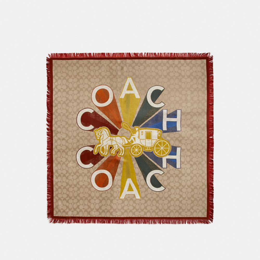 COACH F76438 COACH RADIAL RAINBOW SILK SQUARE SCARF LIGHT KHAKI