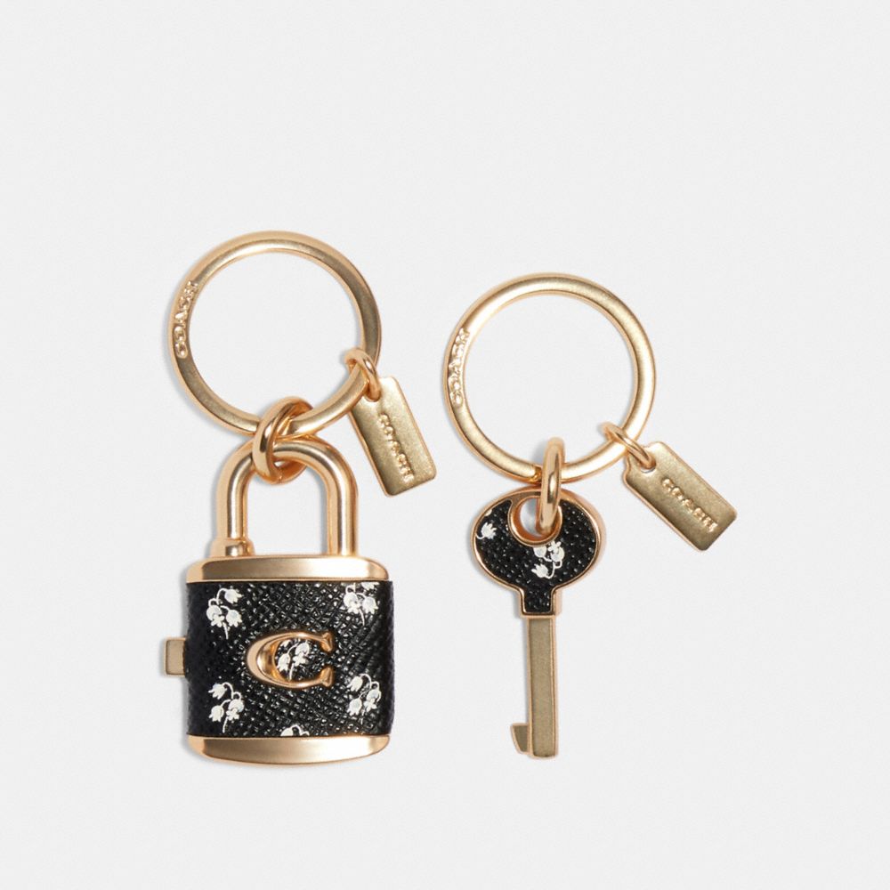 COACH F76451 Lock And Key Bag Charm Key Ring GD/BLACK