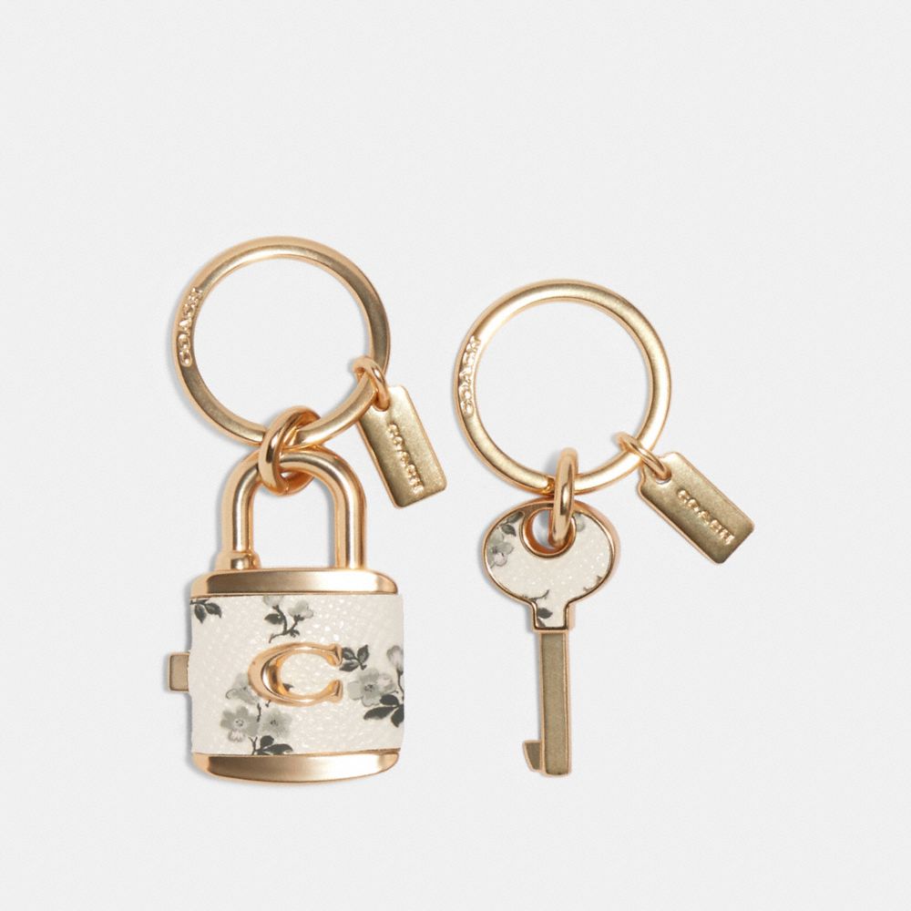 COACH F76451 Lock And Key Bag Charm Key Ring GD/CHALK