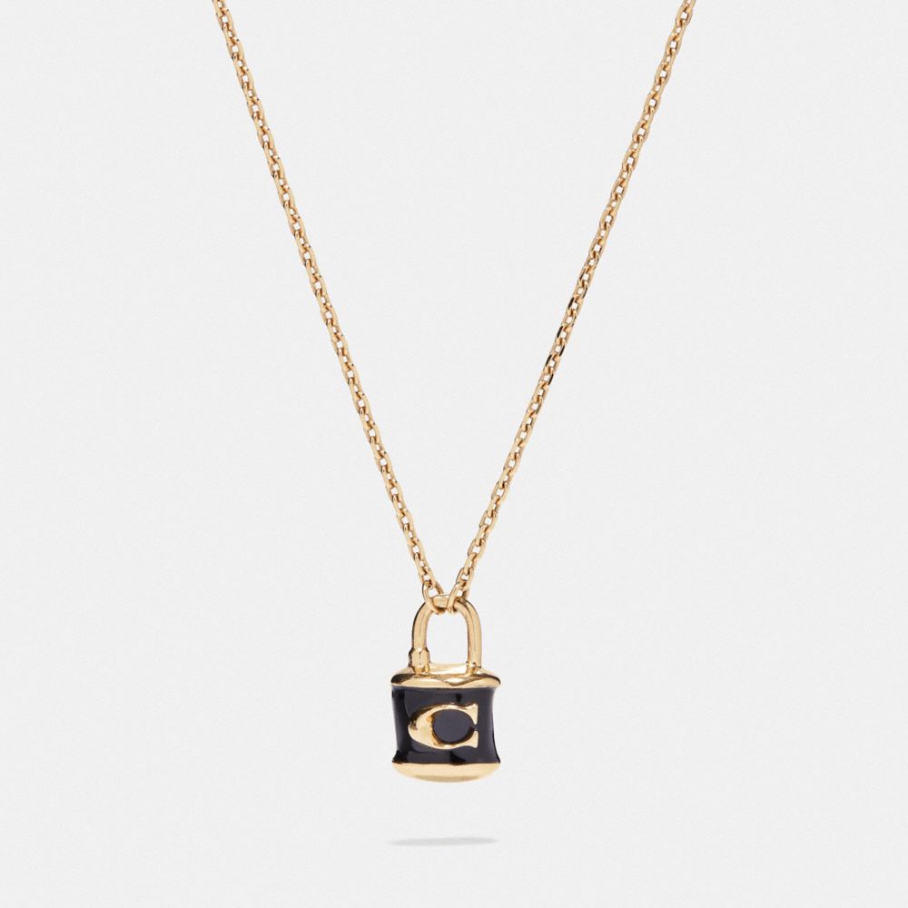 COACH F76464 Lock Pendant Necklace BLACK/GOLD