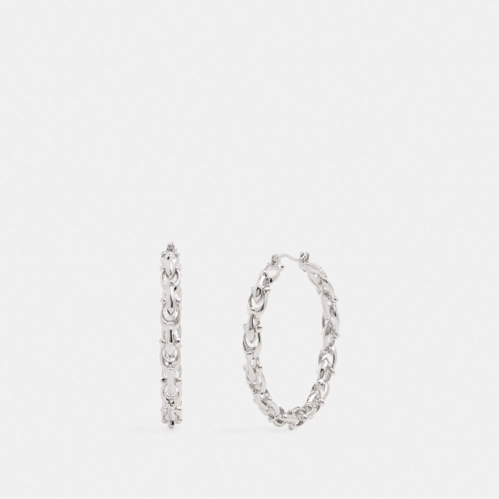 COACH SIGNATURE LINK HOOP EARRINGS - SILVER - F76476