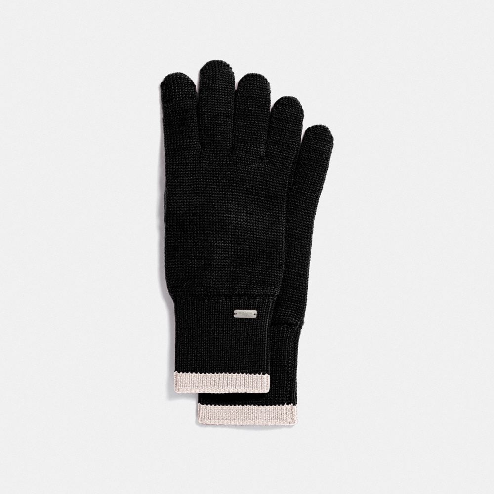 COLORBLOCKED KNIT TECH GLOVES - BLACK - COACH F76490