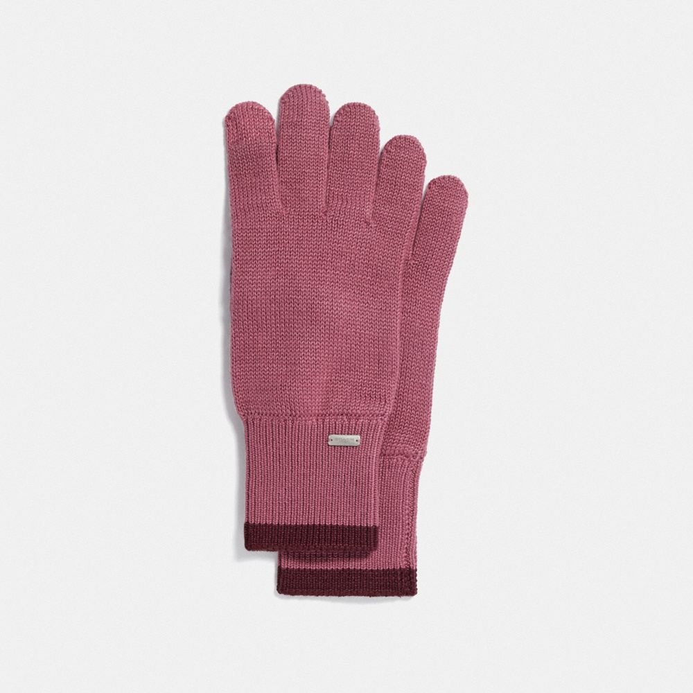 COACH F76490 Colorblocked Knit Tech Gloves PINK