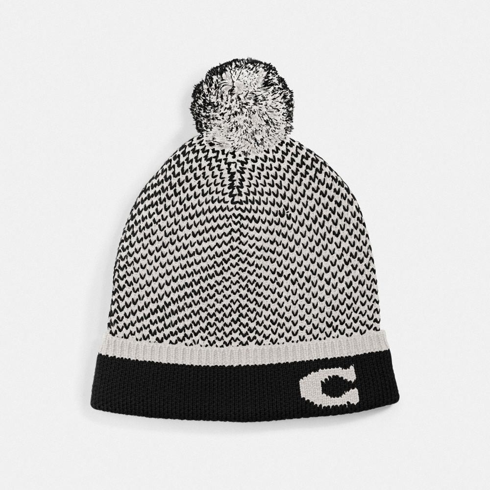 COACH F76492 - COLORBLOCKED KNIT HAT WITH POM POM BLACK