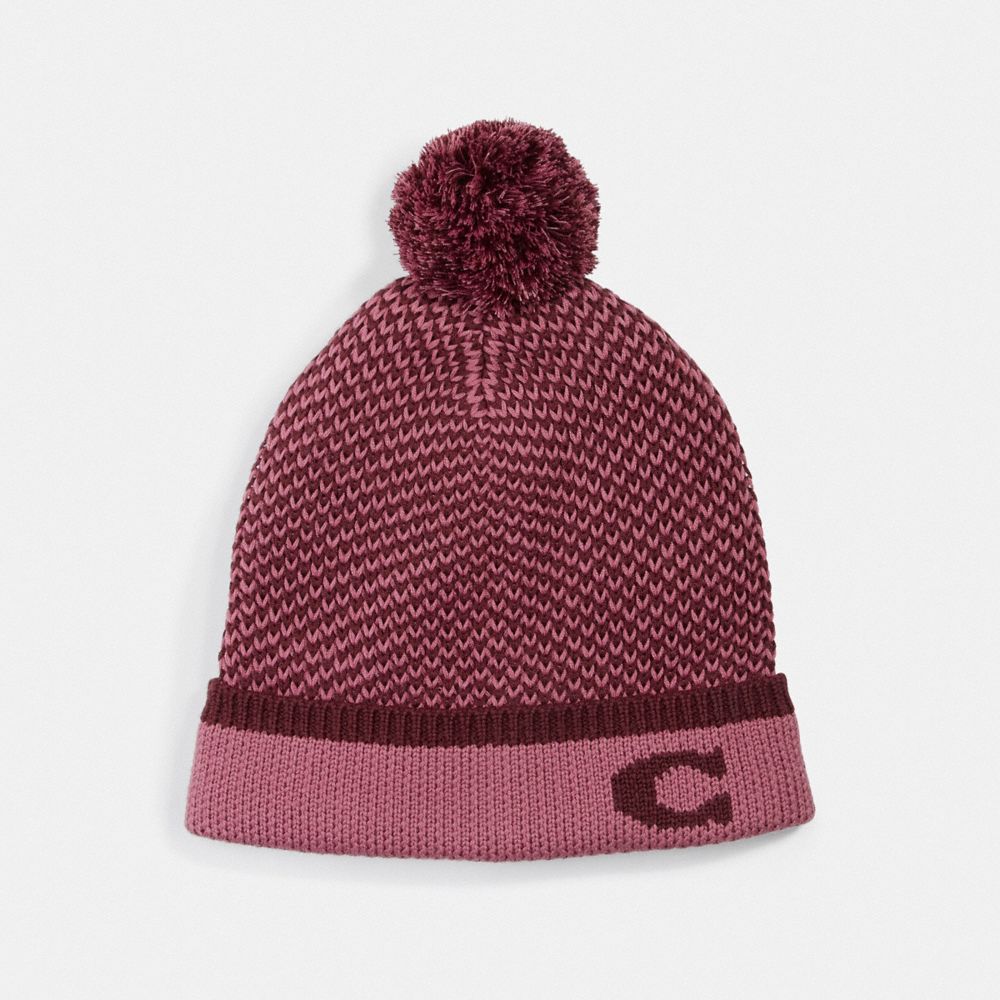 COACH F76492 COLORBLOCKED KNIT HAT WITH POM POM PINK