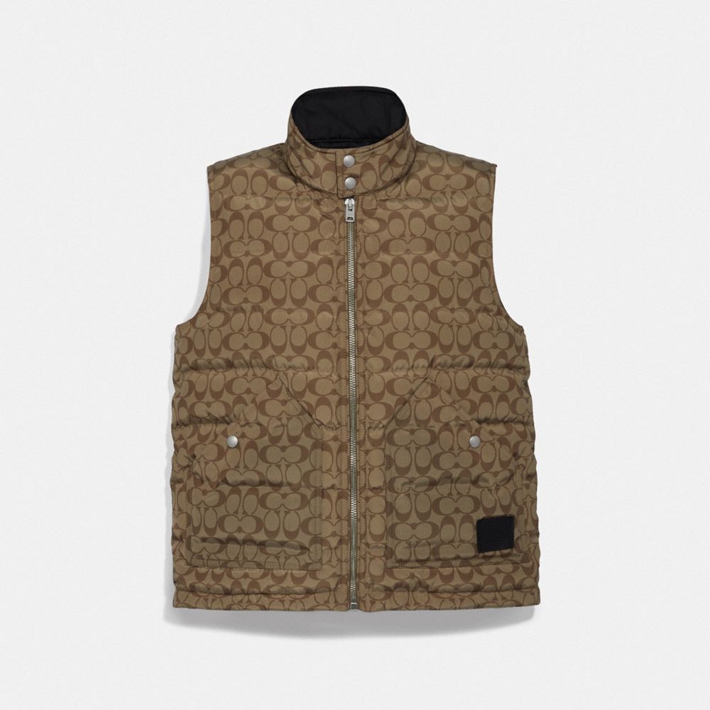 ALLOVER SIGNATURE DOWN VEST - KHAKI/BLACK - COACH F76505