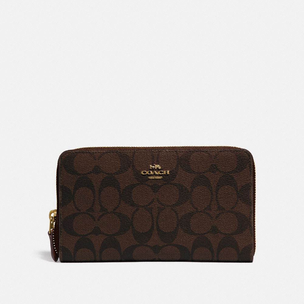 COACH F76579 - CONTINENTAL ZIP AROUND WALLET IN SIGNATURE CANVAS BROWN/BLACK/GOLD