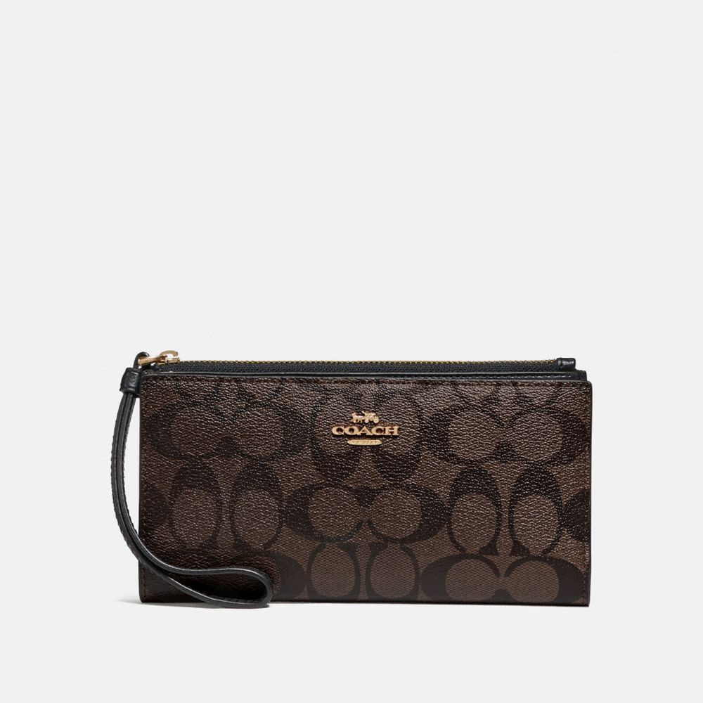 COACH F76580 LONG WALLET IN SIGNATURE CANVAS BROWN/BLACK/GOLD