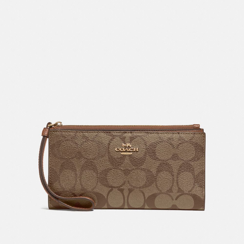 COACH F76580 LONG WALLET IN SIGNATURE CANVAS KHAKI/SADDLE 2/GOLD