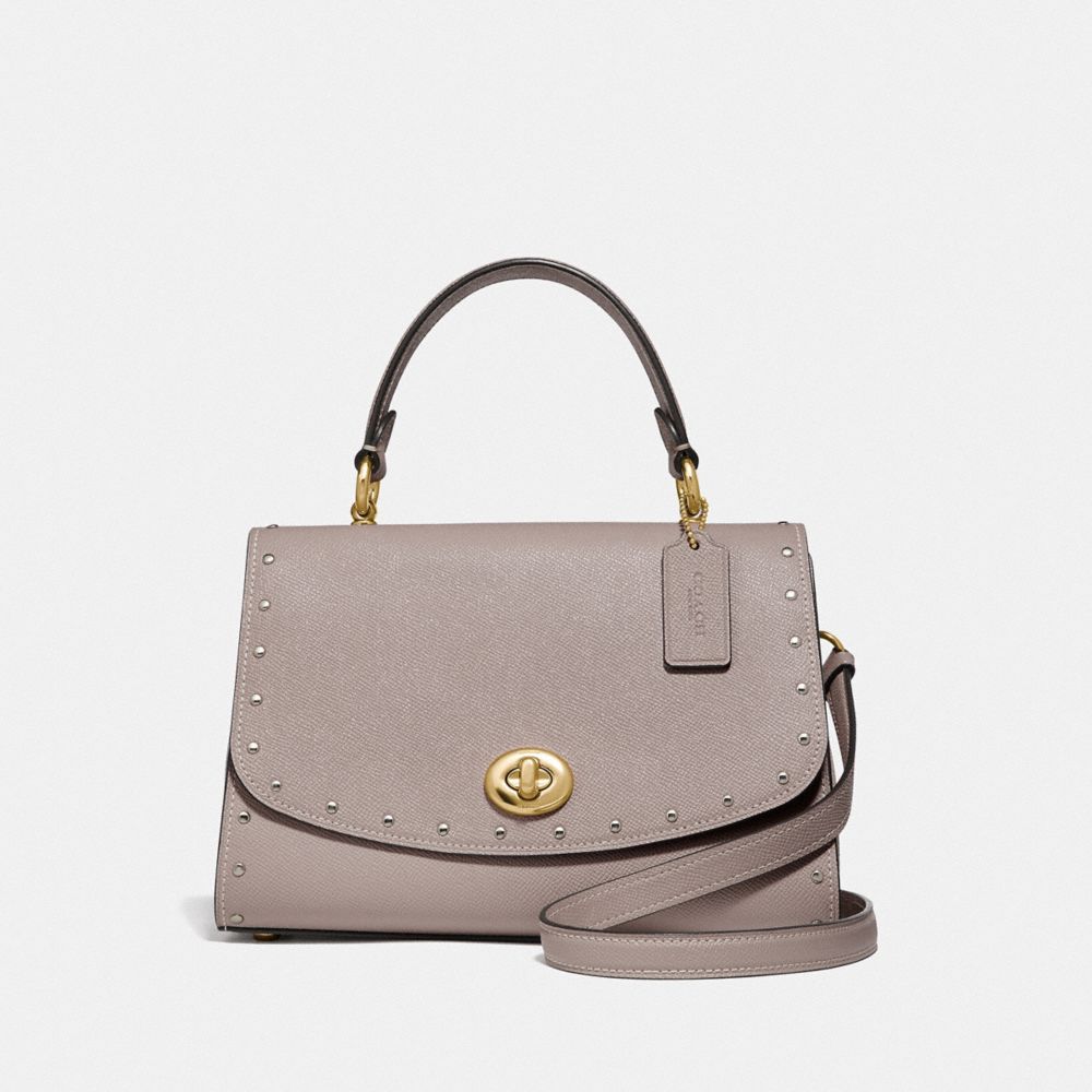 TILLY TOP HANDLE SATCHEL WITH RIVETS - F76617 - GREY BIRCH/GOLD