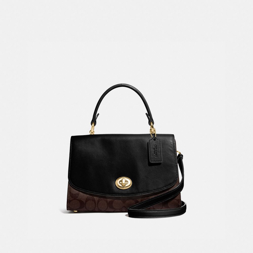 TILLY TOP HANDLE SATCHEL WITH SIGNATURE CANVAS - BROWN/BLACK/GOLD - COACH F76620