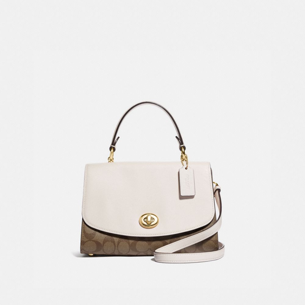 COACH F76620 Tilly Top Handle Satchel With Signature Canvas KHAKI/CHALK/GOLD