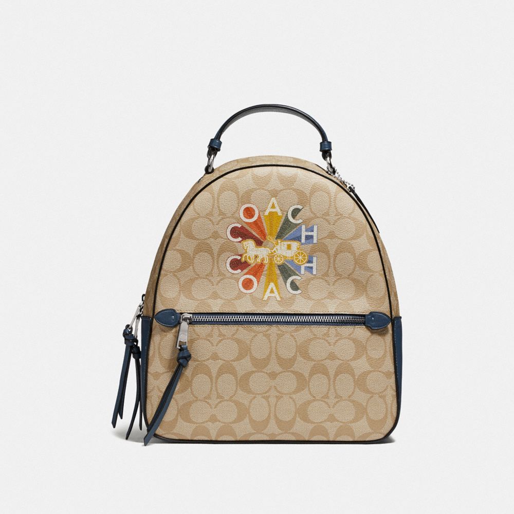 JORDYN BACKPACK IN SIGNATURE CANVAS WITH COACH RADIAL RAINBOW - F76626 - LIGHT KHAKI/DENIM MULTI/SILVER