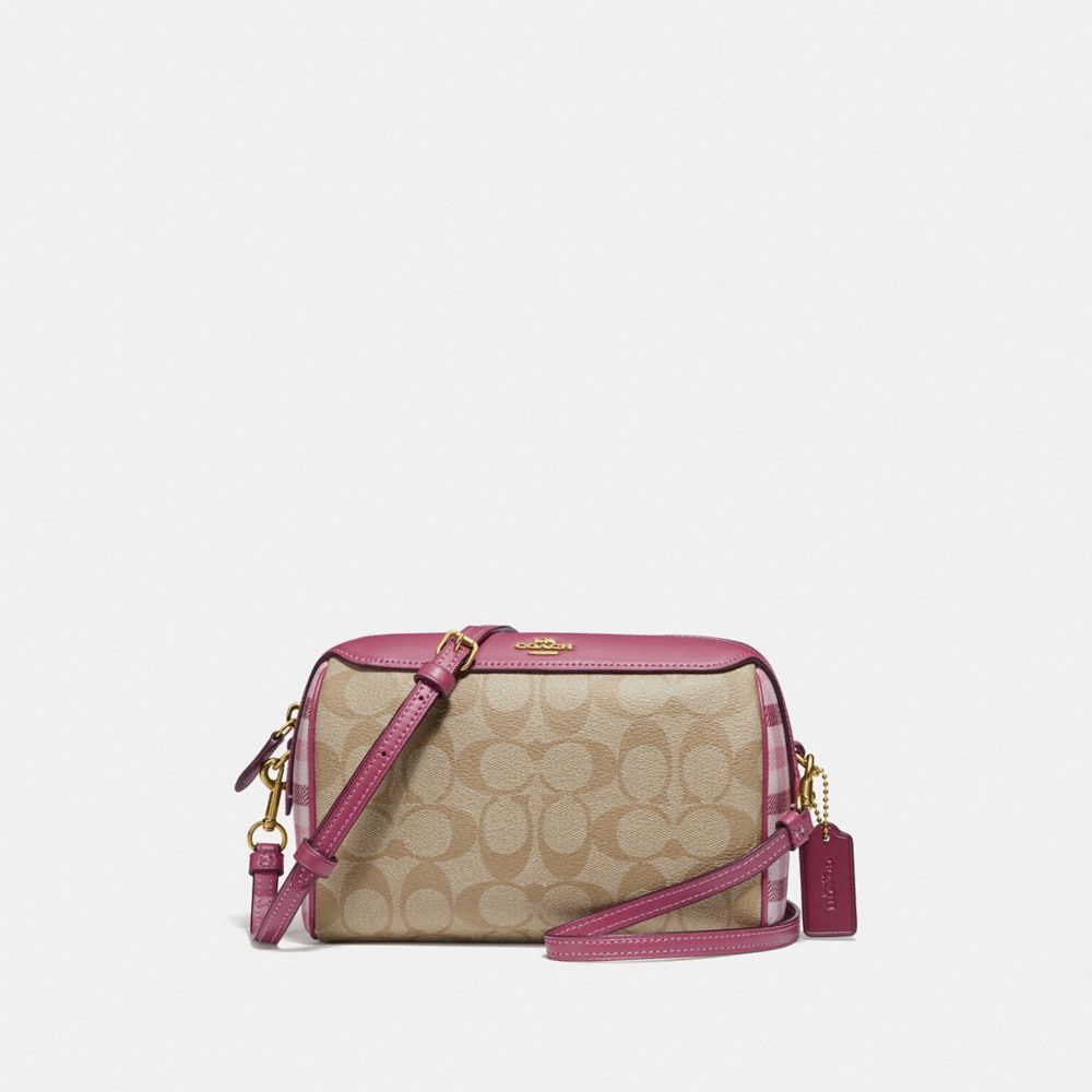 COACH F76630 Bennett Crossbody In Signature Canvas With Gingham Print ROUGE LIGHT KHAKI MULTI/GOLD