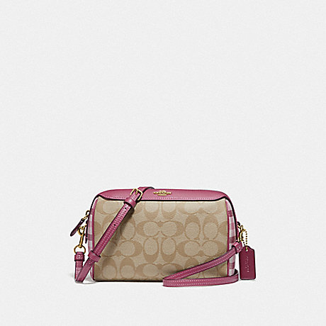 COACH F76630 BENNETT CROSSBODY IN SIGNATURE CANVAS WITH GINGHAM PRINT ROUGE-LIGHT-KHAKI-MULTI/GOLD