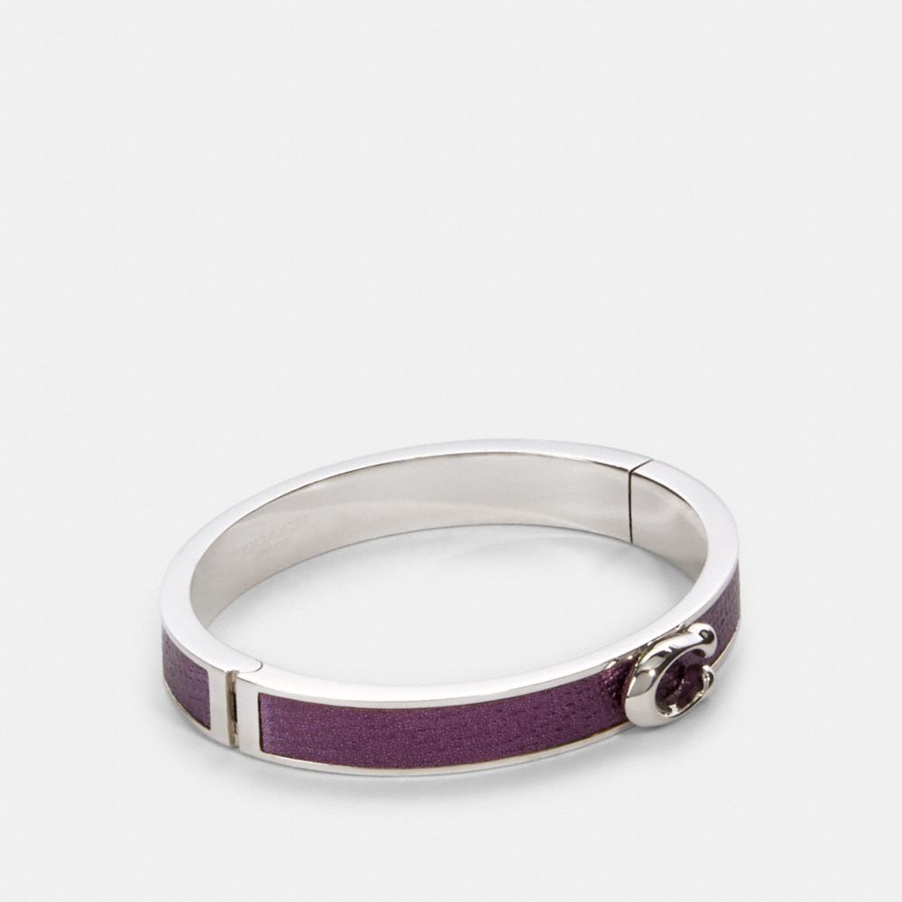 COACH F76634 Push Signature Hinged Bangle METALLIC PLUM/SILVER