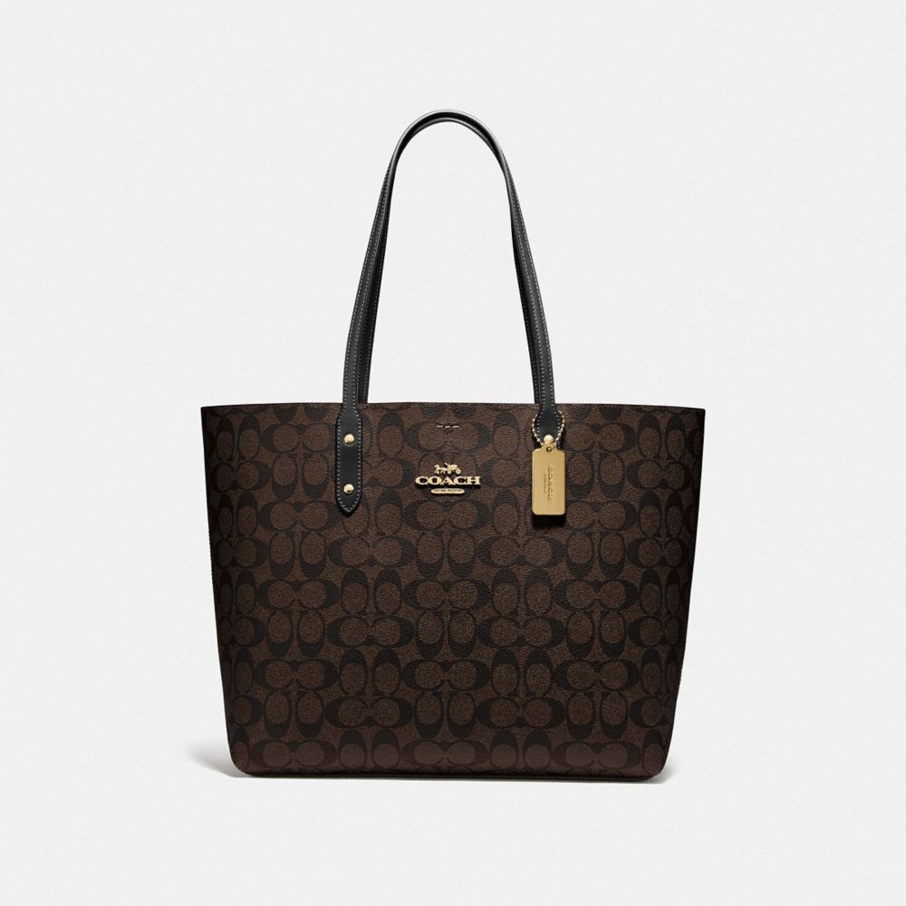 COACH F76636 Town Tote In Signature Canvas BROWN/BLACK/IMITATION GOLD
