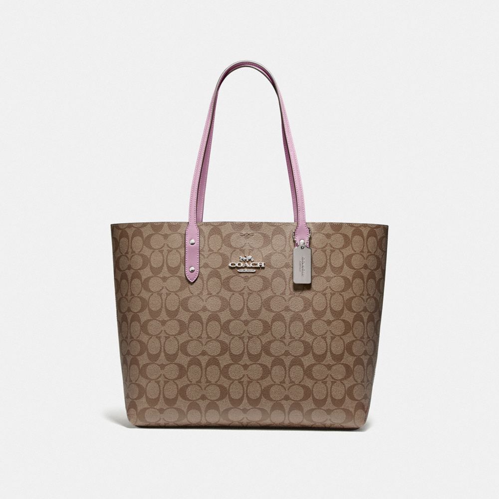 TOWN TOTE IN SIGNATURE CANVAS - KHAKI/LILAC/SILVER - COACH F76636