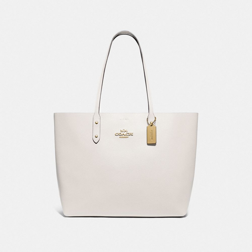 TOWN TOTE WITH SIGNATURE CANVAS INTERIOR - F76637 - CHALK/KHAKI/GOLD