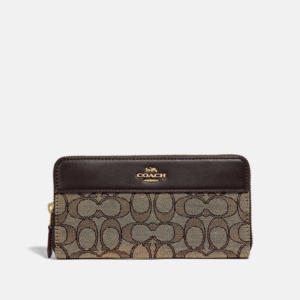 ACCORDION ZIP WALLET IN SIGNATURE JACQUARD WITH STRIPE - IM/KHAKI/BROWN - COACH F76638