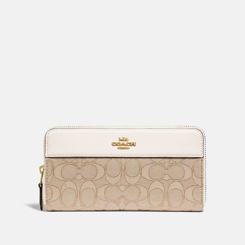 COACH F76638 Accordion Zip Wallet In Signature Jacquard With Stripe IM/LIGHT KHAKI/CHALK