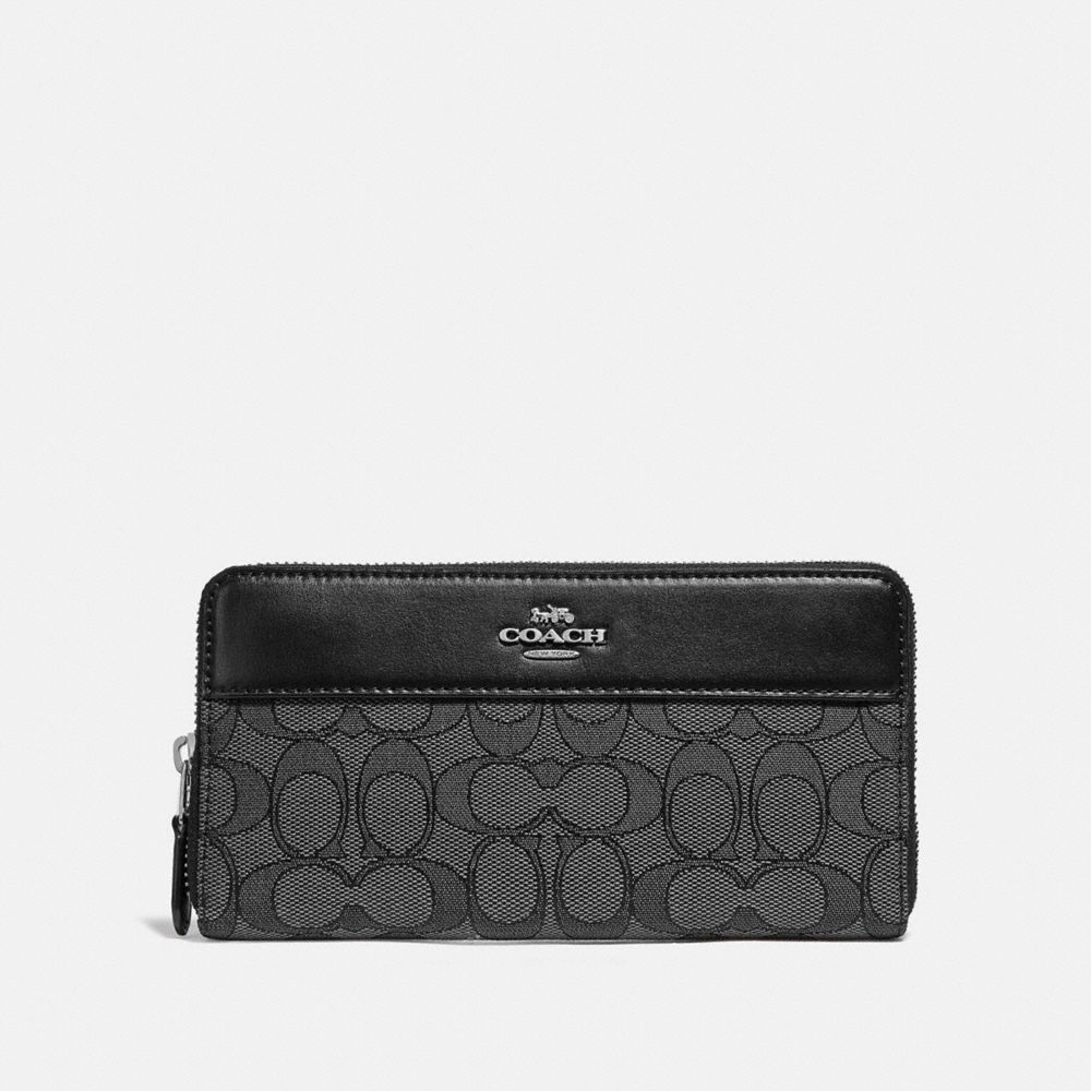 COACH F76638 - ACCORDION ZIP WALLET IN SIGNATURE JACQUARD WITH STRIPE SV/BLACK SMOKE/BLACK