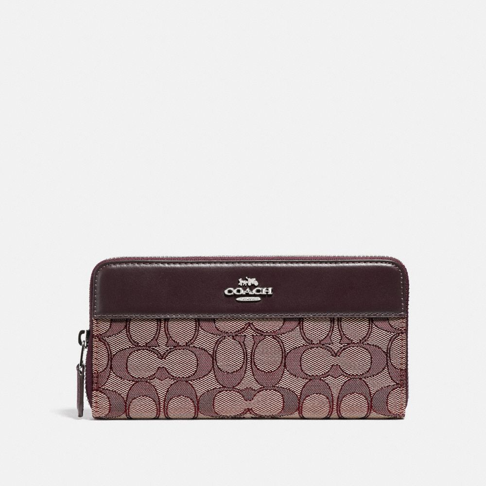 ACCORDION ZIP WALLET IN SIGNATURE JACQUARD WITH STRIPE - F76638 - SV/RASPBERRY