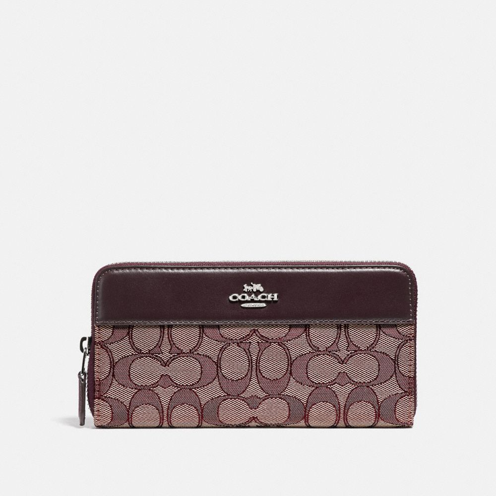 COACH F76638 Accordion Zip Wallet In Signature Jacquard With Stripe SV/RASPBERRY