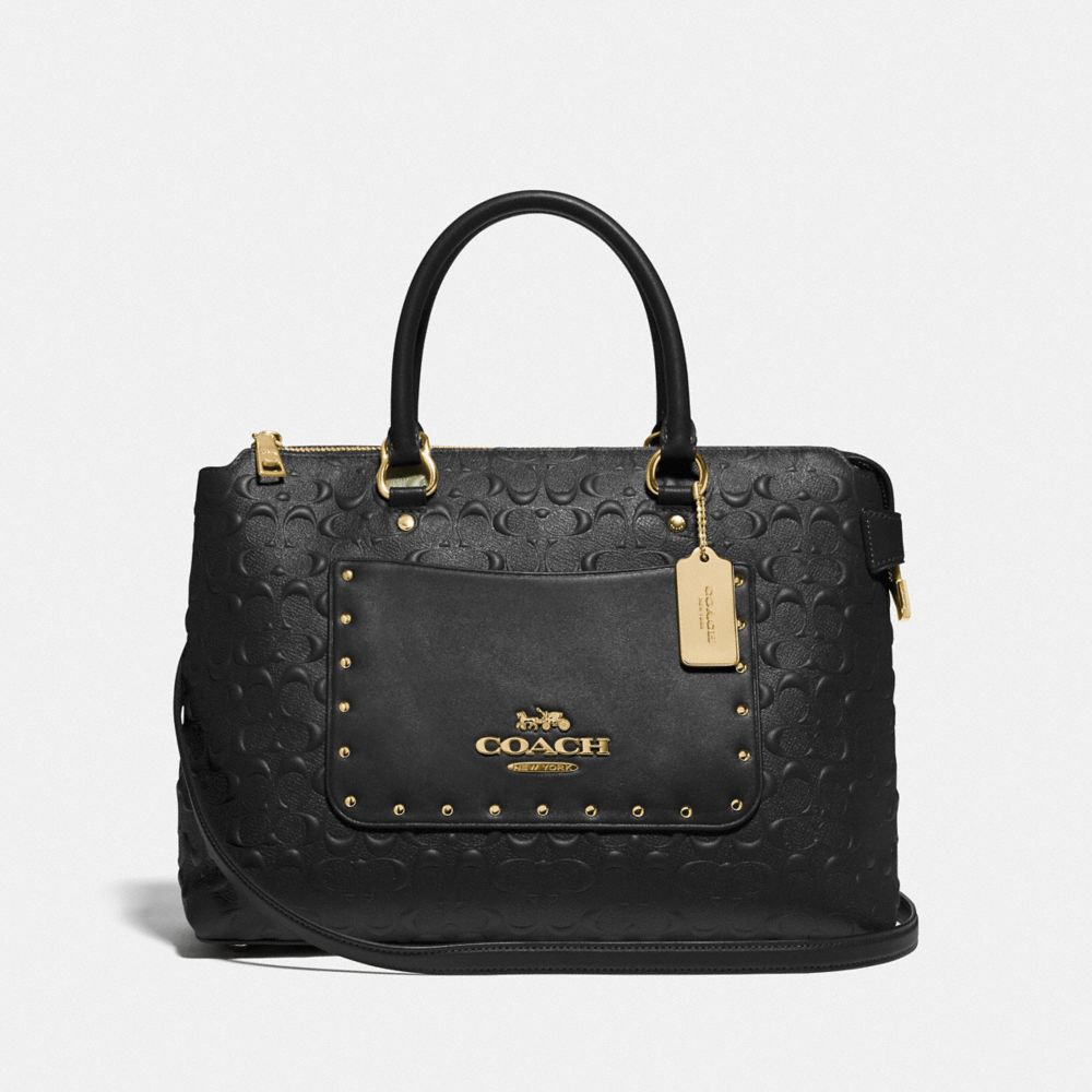 EMMA SATCHEL IN SIGNATURE LEATHER - F76639 - BLACK/GOLD