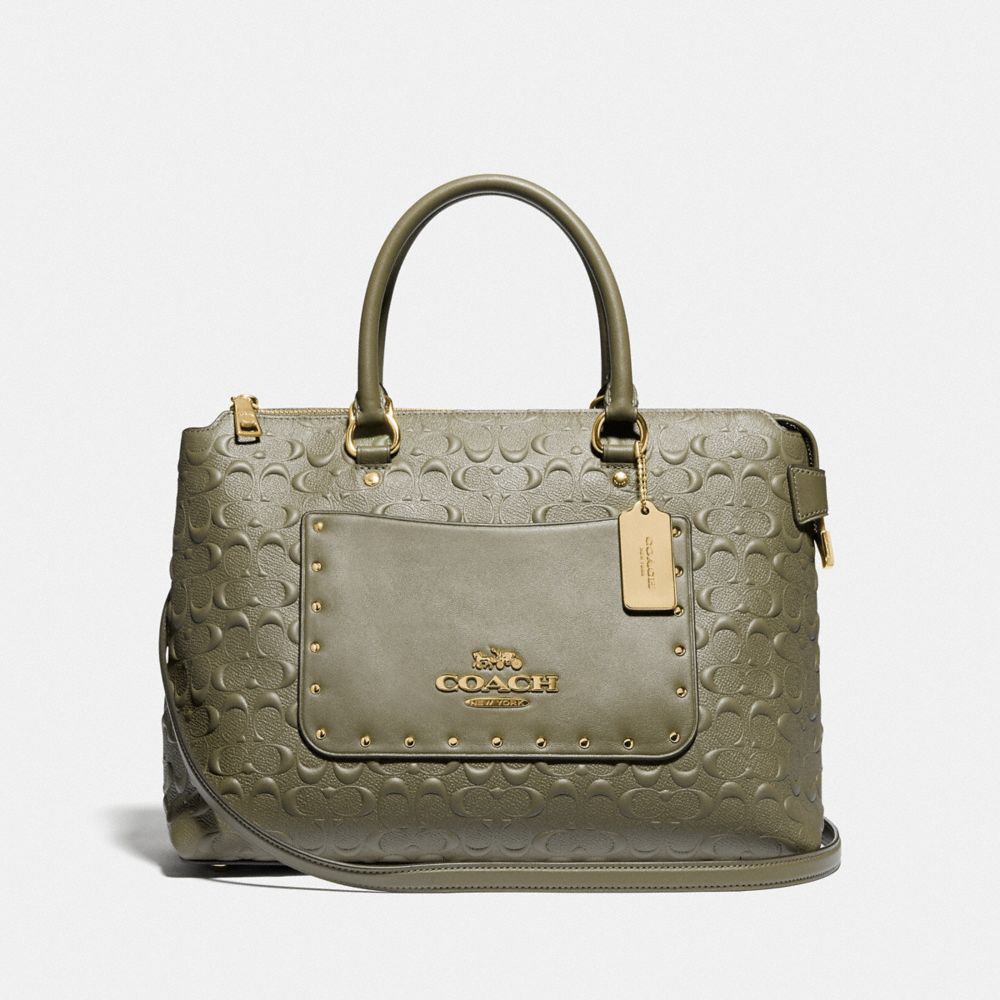 EMMA SATCHEL IN SIGNATURE LEATHER - F76639 - MILITARY GREEN/GOLD