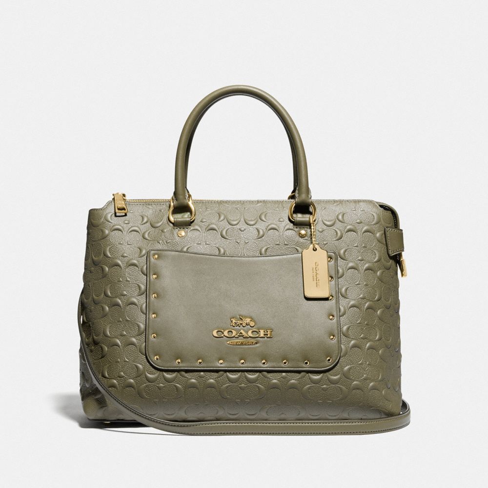 COACH F76639 EMMA SATCHEL IN SIGNATURE LEATHER MILITARY GREEN/GOLD