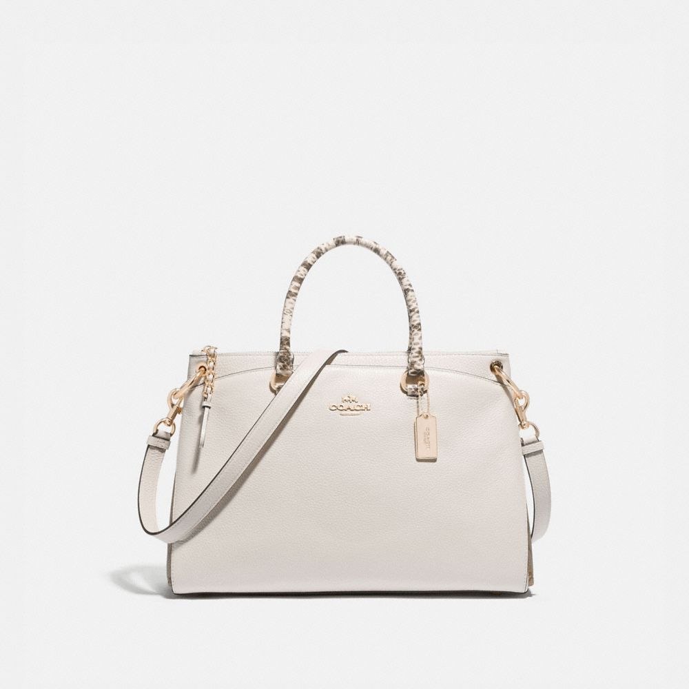 MIA SATCHEL WITH SIGNATURE CANVAS DETAIL - KHAKI/CHALK MULTI/GOLD - COACH F76642