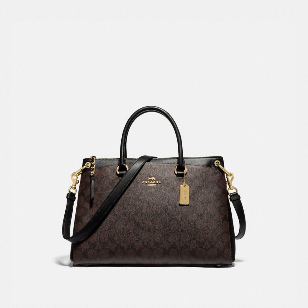 MIA SATCHEL IN SIGNATURE CANVAS - F76643 - BROWN/BLACK/GOLD