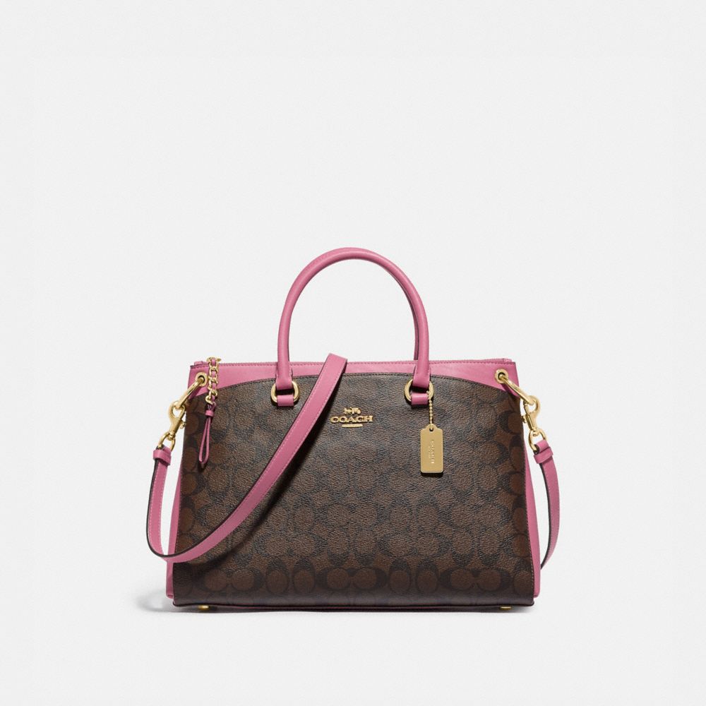 MIA SATCHEL IN SIGNATURE CANVAS - IM/BROWN PINK ROSE - COACH F76643