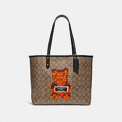 COACH F76651 Reversible City Tote In Signature Canvas With Vandal Gummy KHAKI MULTI/BLACK/GOLD