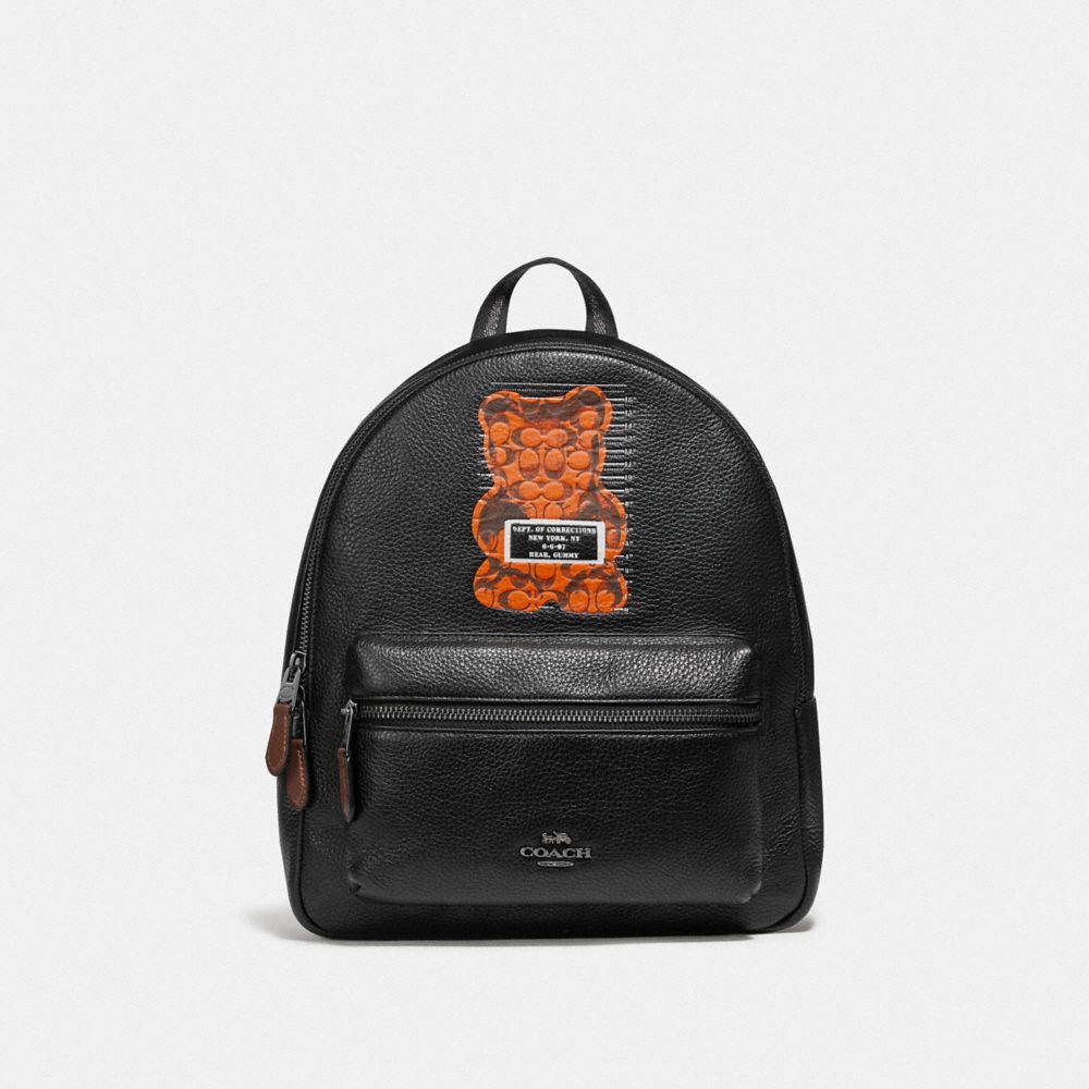 COACH F76656 Medium Charlie Backpack With Vandal Gummy BLACK MULTI/BLACK ANTIQUE NICKEL