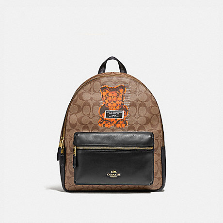 COACH F76657 MEDIUM CHARLIE BACKPACK IN SIGNATURE CANVAS WITH VANDAL GUMMY KHAKI-MULTI-/GOLD