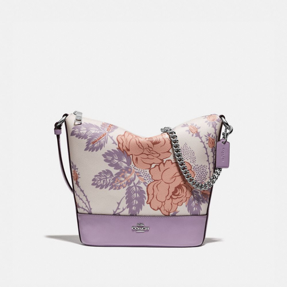 COACH F76670 SMALL PAXTON DUFFLE WITH THORN ROSES PRINT CHALK PURPLE MULTI/SILVER