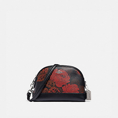 COACH F76676 DOME CROSSBODY WITH THORN ROSES PRINT BLACK-RED-MULTI/SILVER