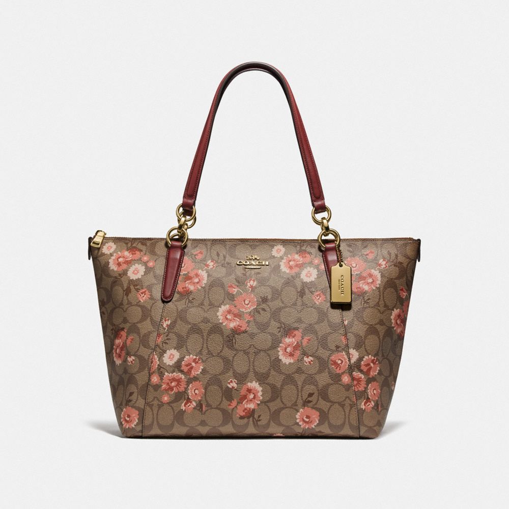 COACH F76677 AVA TOTE IN SIGNATURE CANVAS WITH PRAIRIE DAISY CLUSTER PRINT KHAKI CORAL MULTI/IMITATION GOLD