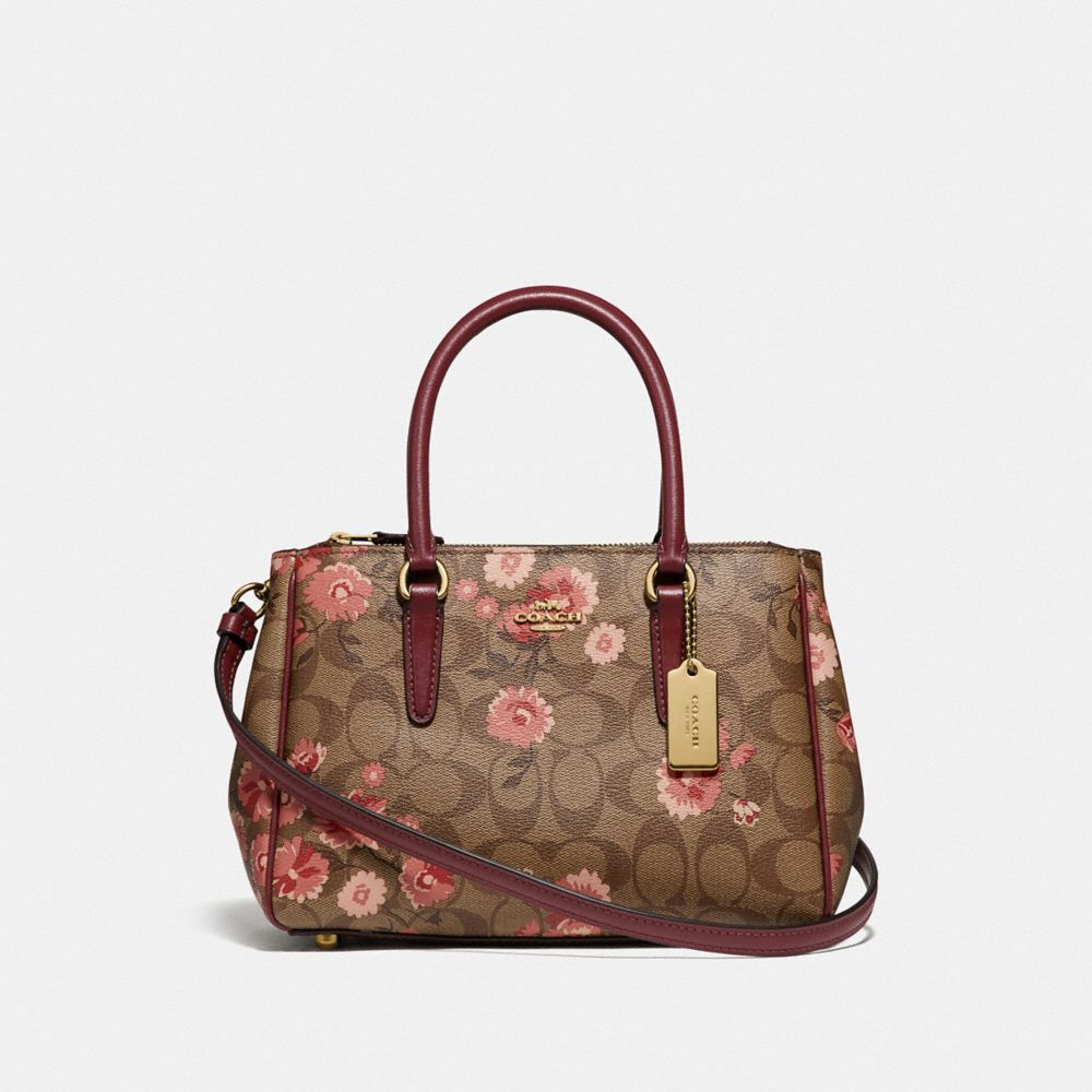 MINI SURREY CARRYALL IN SIGNATURE CANVAS WITH PRAIRIE DAISY CLUSTER PRINT - KHAKI CORAL MULTI/IMITATION GOLD - COACH F76682