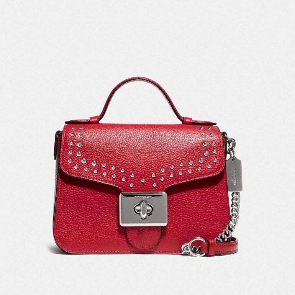 COACH F76689SVP4Z - CASSIDY TOP HANDLE CROSSBODY WITH RIVETS SV/BRIGHT CARDINAL