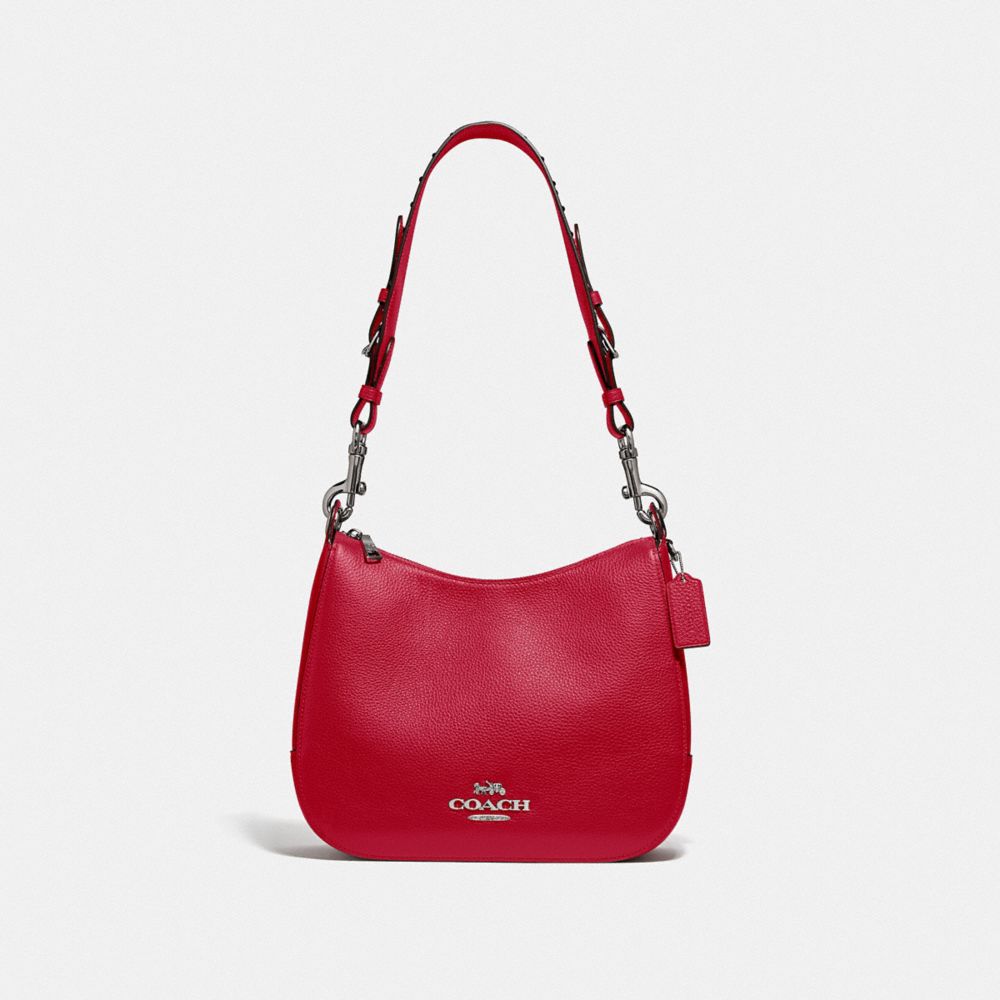 COACH F76696 Jes Hobo With Rivets BRIGHT CARDINAL/SILVER