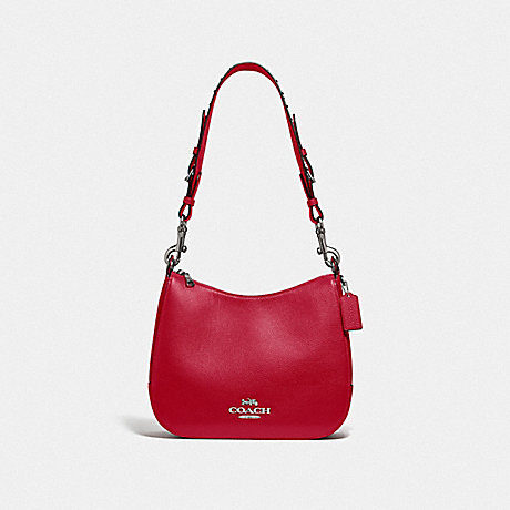 COACH F76696 JES HOBO WITH RIVETS BRIGHT CARDINAL/SILVER