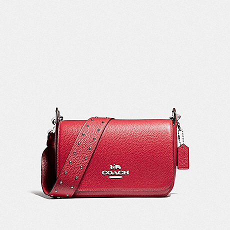 COACH F76700 SMALL JES MESSENGER WITH RIVETS BRIGHT-CARDINAL/SILVER