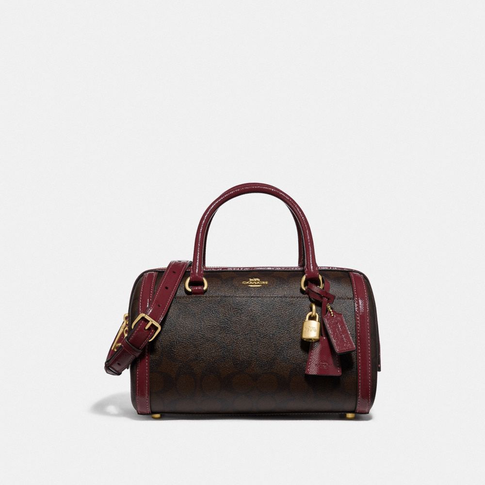 ZOE BARREL SATCHEL IN SIGNATURE CANVAS - IM/BROWN/WINE - COACH F76706