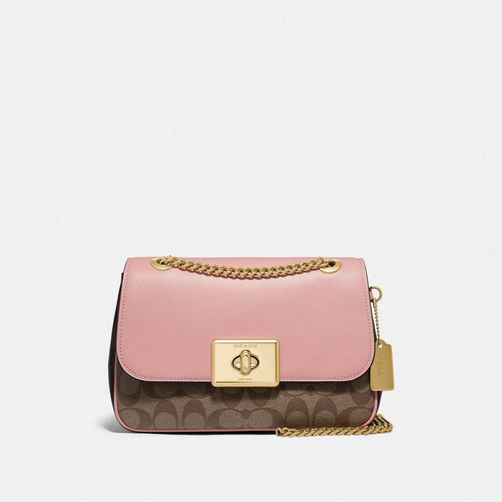 CASSIDY CROSSBODY IN BLOCKED SIGNATURE CANVAS - F76707 - IM/KHAKI PINK PETAL